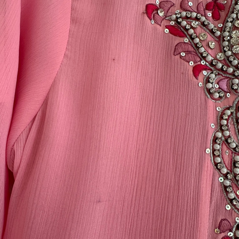 Pink and Red Embellished Long Sleeve Dress - Picture 9 of 13